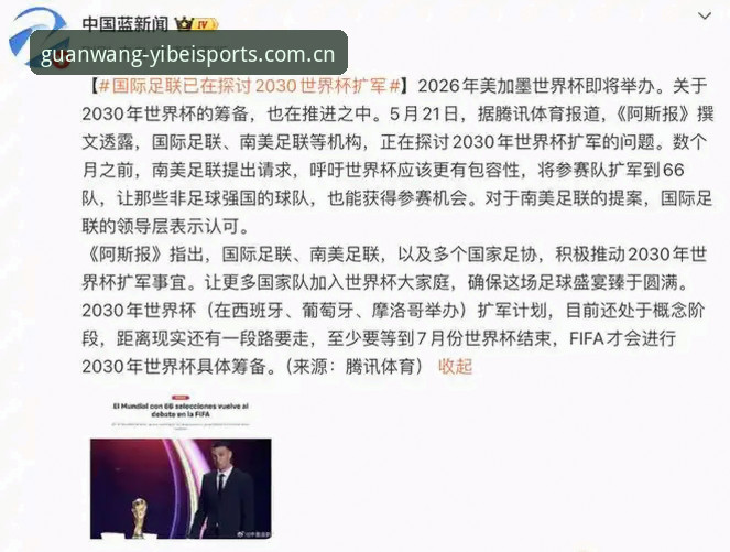 揭秘2030世界杯扩军到66队的背后真相——中国男足迎来黄金机遇？